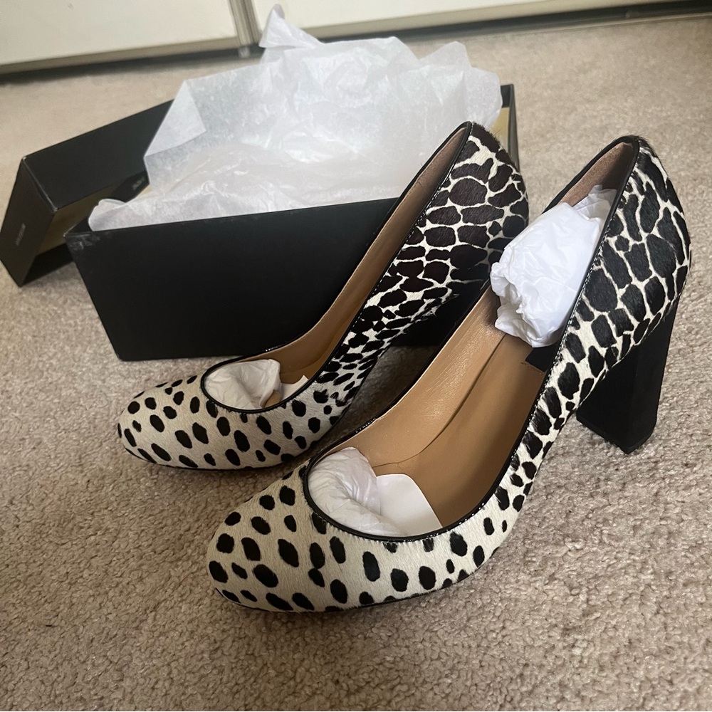 Ann Taylor Spotted Haircalf Perfect Block Heels Pumps